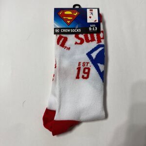 NWT DC Superman Novelty Crew Socks White Red Unisex Size 9-13